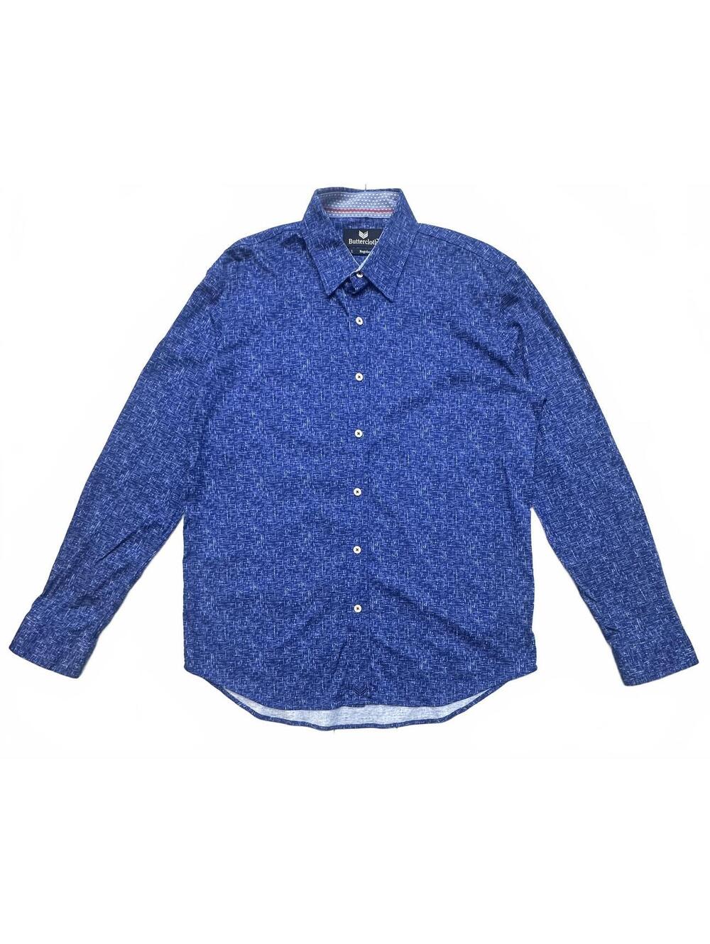 Buttercloth Men's Long Sleeve Button-Up Shirt Blue Patterned Size Large